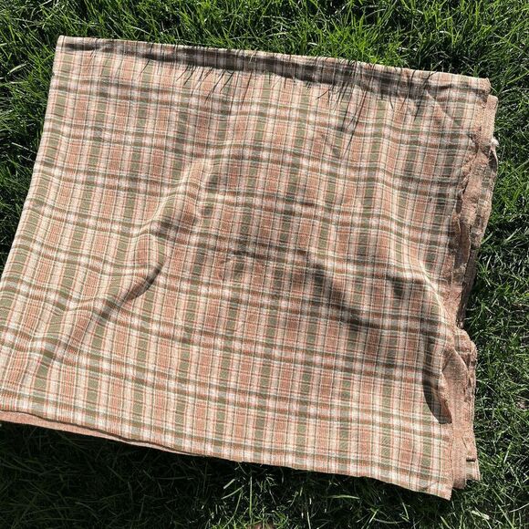 Vintage 60s 70s Plaid Poly Knit Fabric Green Orange Brown Retro Sewing 62"x106" - Picture 6 of 6